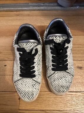 Zadig & Voltaire White Snake-Print Sneakers with Black Laces